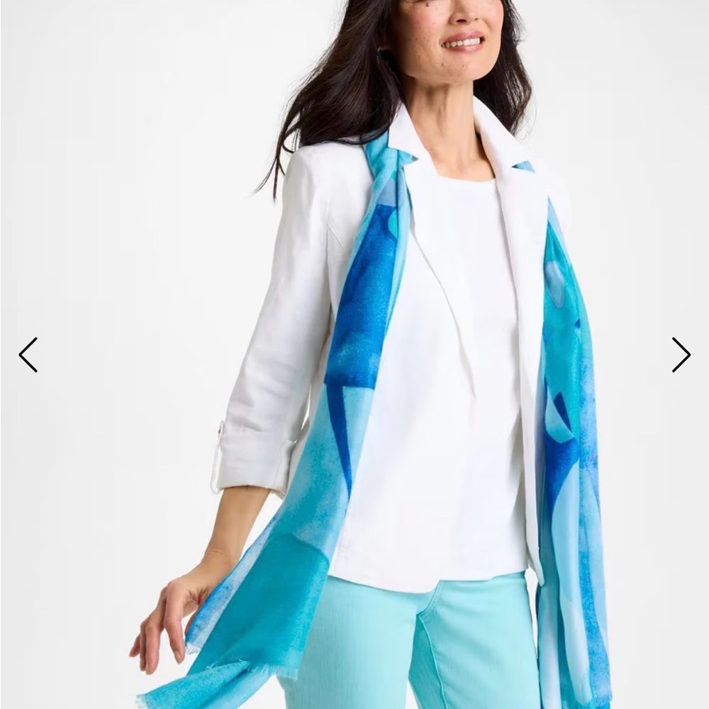 Chicos Sea Spray Oblong Scarf in Navy and White